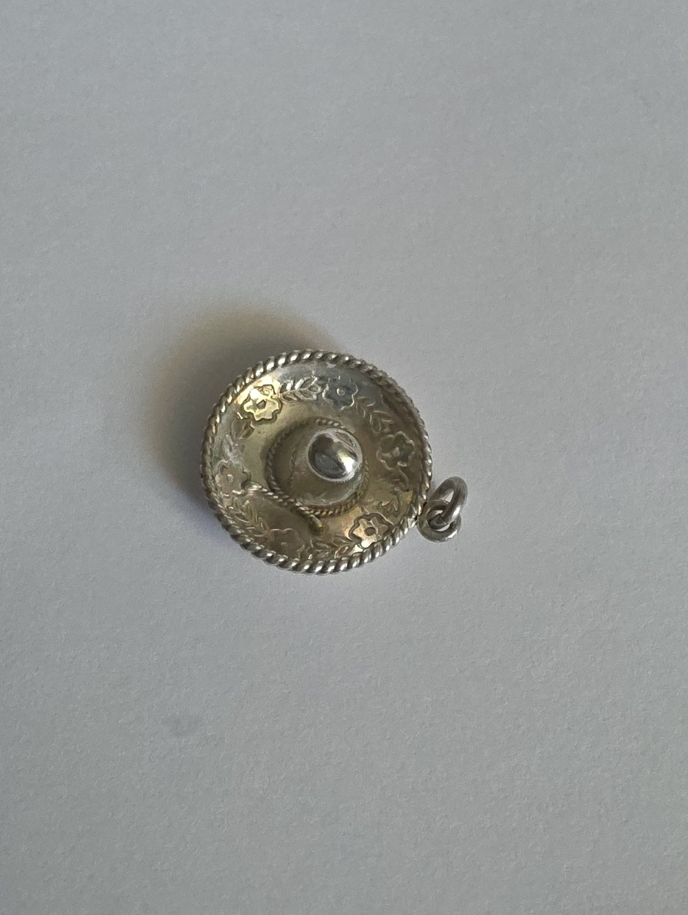 925 Silver-Tone Floral Sombrero Hat Pendant
